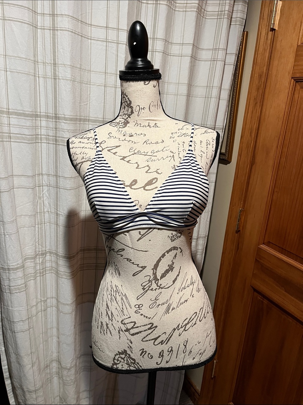 Cupshe Navy & White Striped Triangle Bikini Top